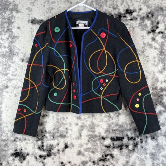 Spirit Creations‎ Crop Jacket Women's Size Medium Colorful Buttons Embroidered - Picture 1 of 7